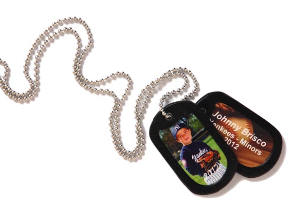 Dogtag - Two sided dogtag with 2 x 1-1/4 inch dogtag personalized with player’s name, team, division and year.