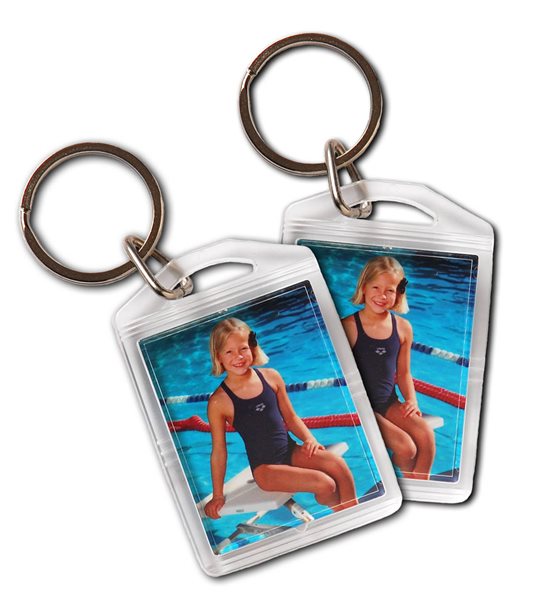 Mini Keychains - two - 1.5 x 2 inch keychain that holds two mini-wallet photos of your player.