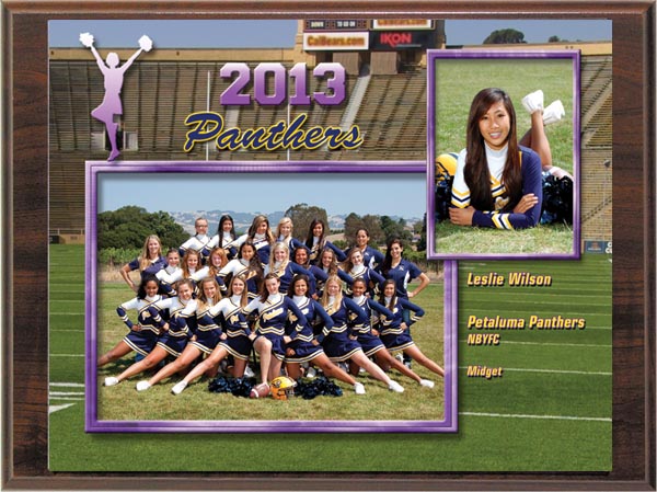 xe TeamMate (shown on optional wood grain plaque) – 8x10 print featuring team and individual photos, personalized with your player’s name, year, team name, and league name.