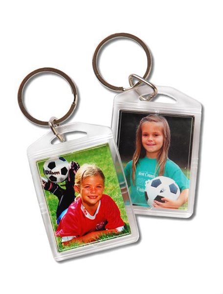 Mini Keychains - two - 1.5 x 2 inch keychain that holds two mini-wallet photos of your player. 