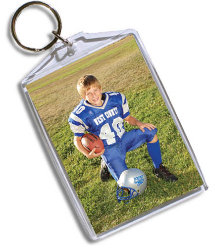 Keychain - 3x4 inch keychain that holds two wallet photos of your player.